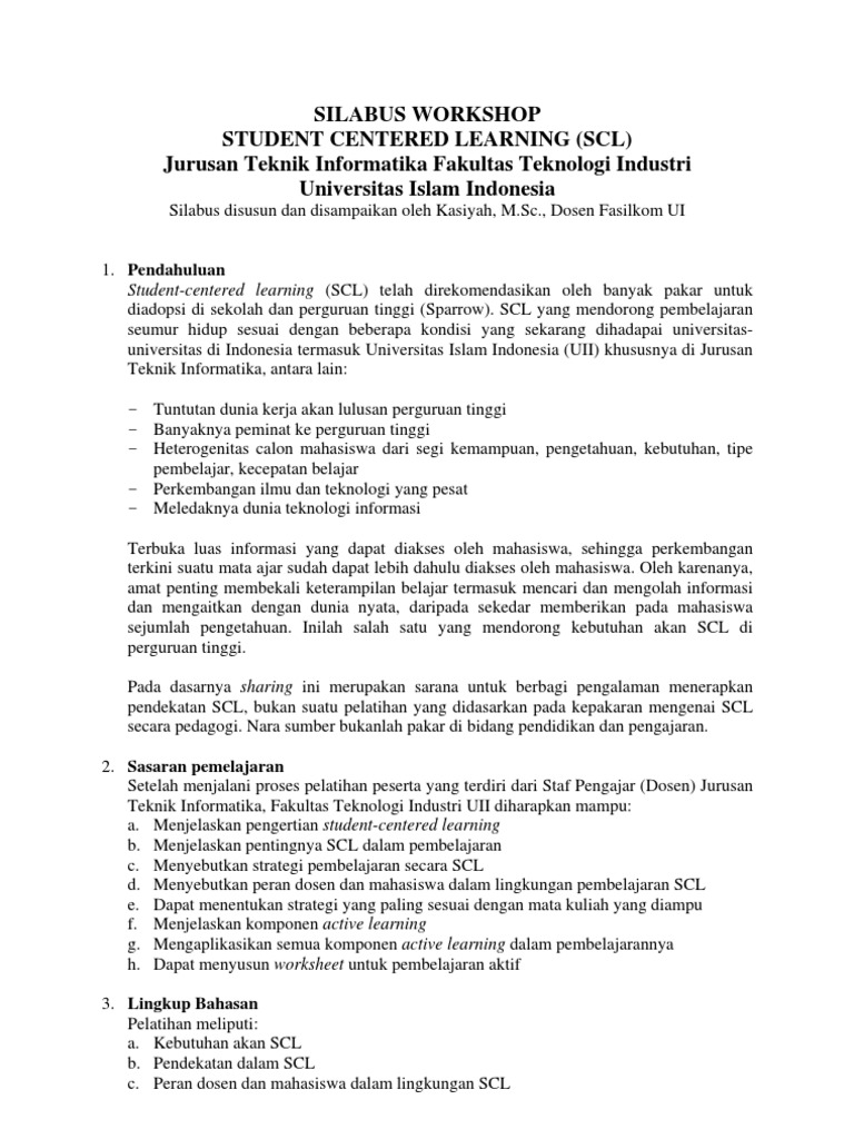 Silabi Student Centered Learning SCL | PDF