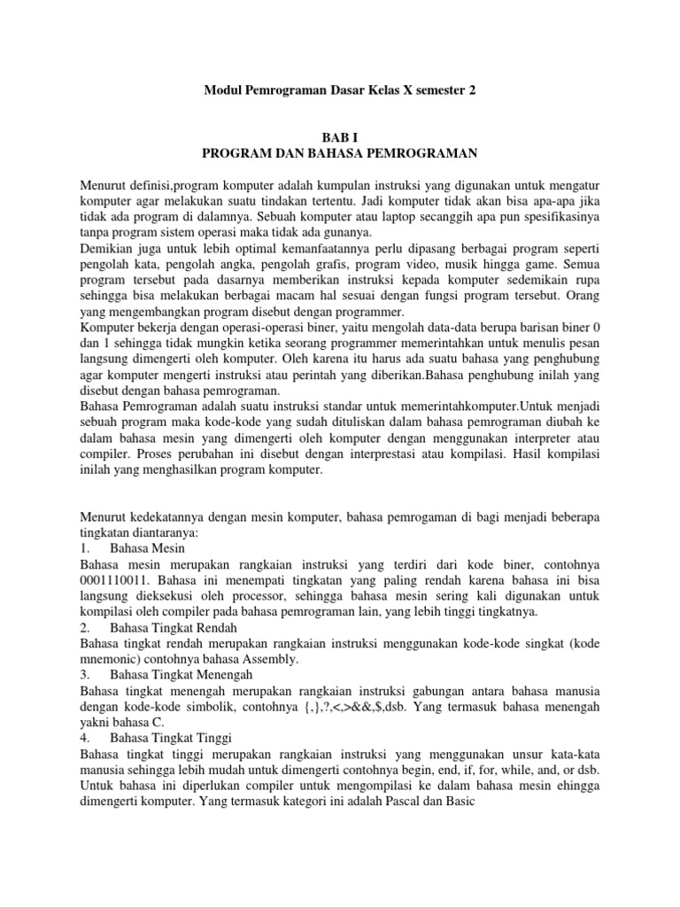 Modul Pemrograman Dasar Kelas X Semester 2 2018