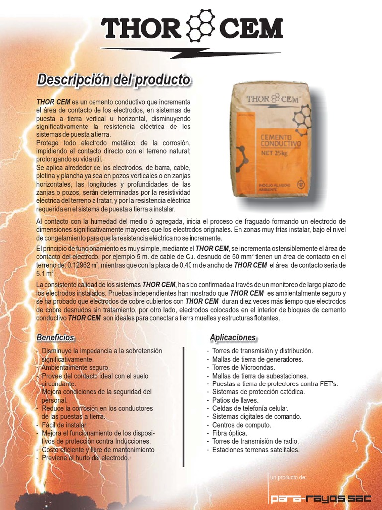 Ficha Técnica de Cemento Conductivo Thor Cem | PDF | Cobre | Cemento