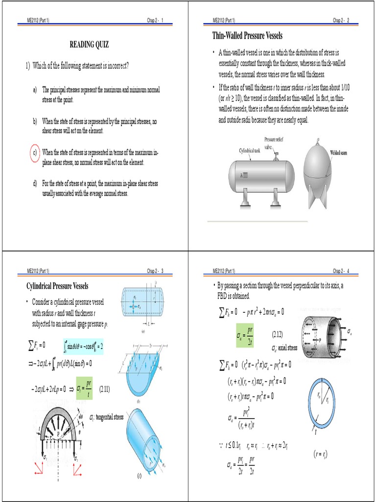 Analysis of Stress in Thin-Walled Pressure Vessels | PDF | Deformation ...