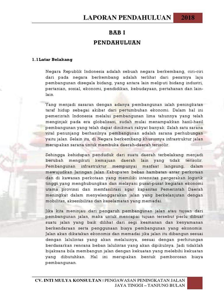 Laporan Pendahuluan Pengawasan Konsultan