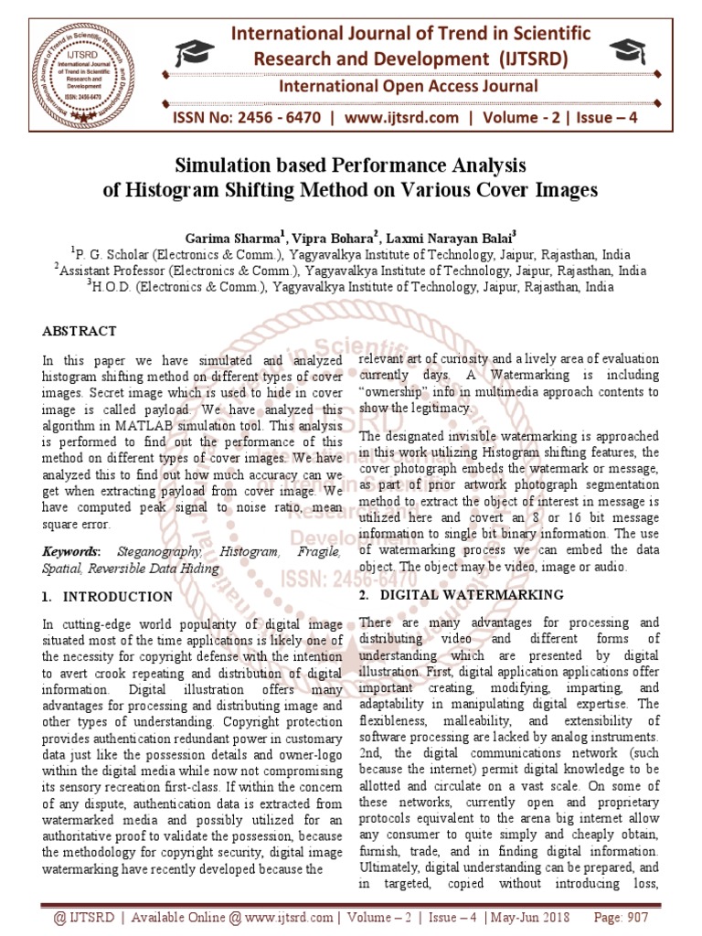Simulation Based Performance Analysis of Histogram Shifting Method On ...