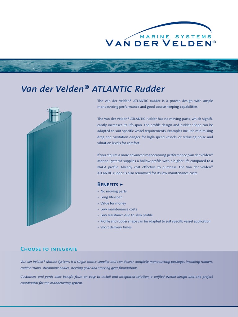 Van Der Velden® ATLANTIC Rudder: Choose To Integrate | PDF | Rudder ...