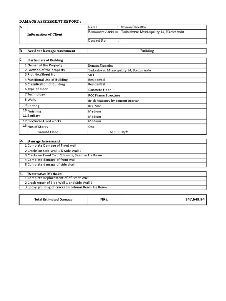 Park View Horizon Damage Assessment | PDF