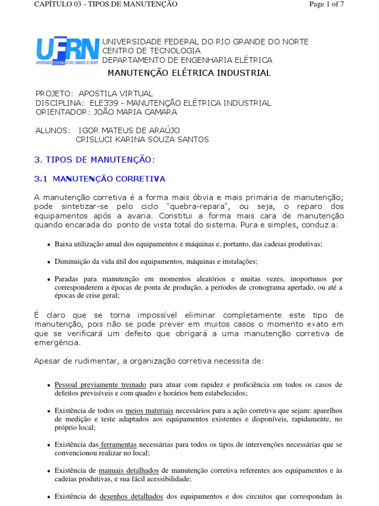 Tipos de Manutenção Elétrica Industrial | PDF | Engenharia | Engenharia ...