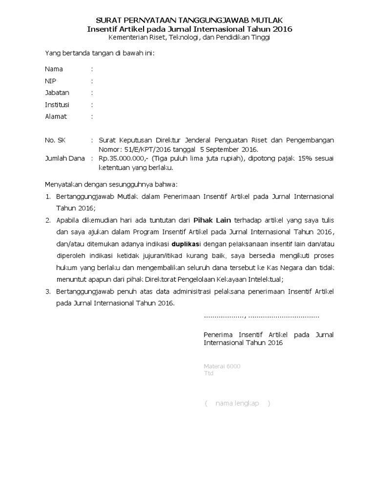 Lampiran 2 Surat Pernyataan Tanggungjawab Mutlak Sptjm