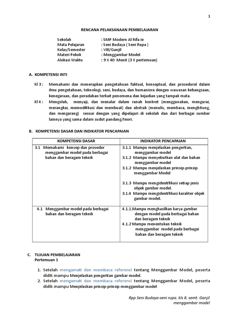 Rpp Seni Rupa Kelas 8 K13 Bab 1 Tahun 2018 Pdf