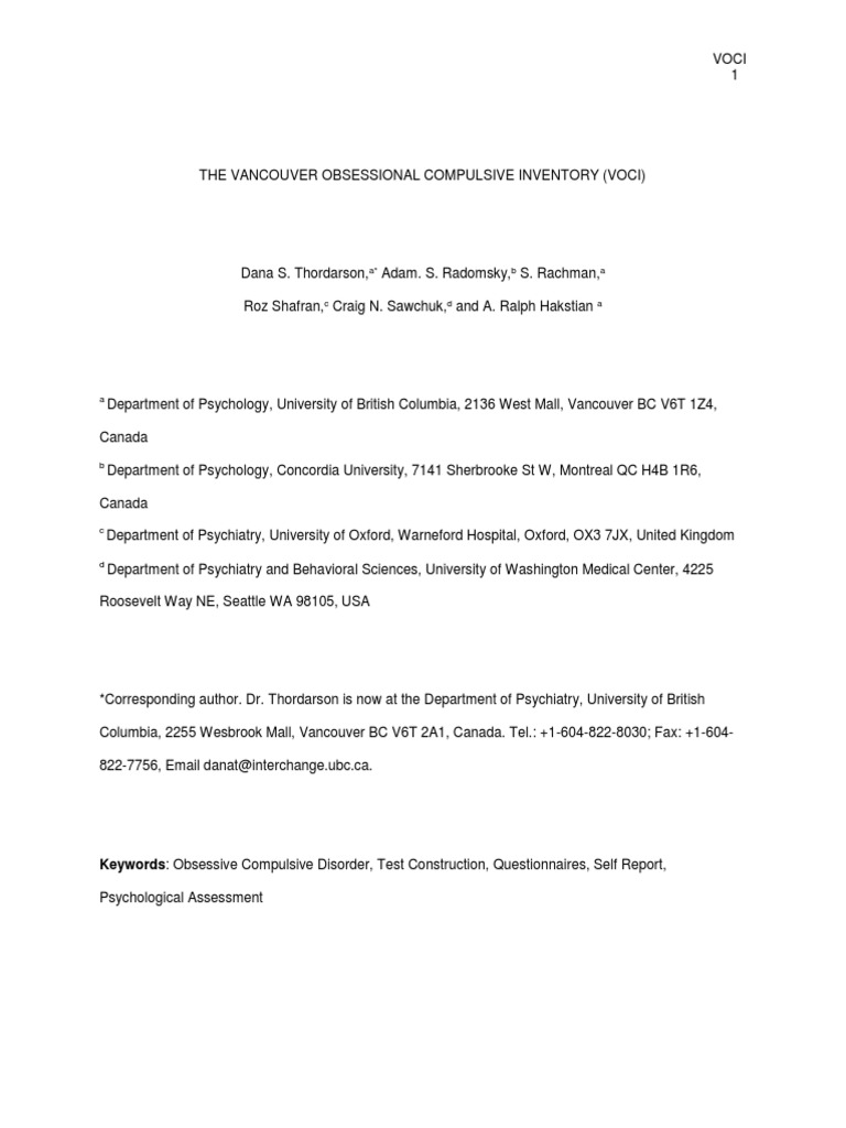 OCD Assessment Tool Development | PDF | Obsessive–Compulsive Disorder ...