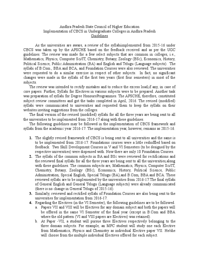 1 UG CBCS Guidelines To Versities Final May-16 | PDF | Bachelor Of ...