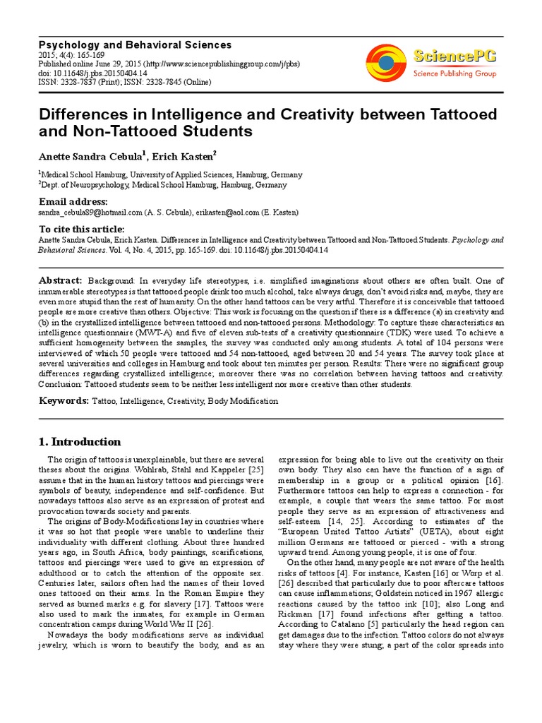 Differences in Intelligence and Creativity Between Tattooed and Non ...