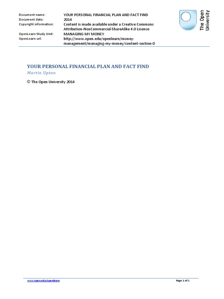 Your Personal Financial Plan and Fact Find | PDF | Credit | Finance ...
