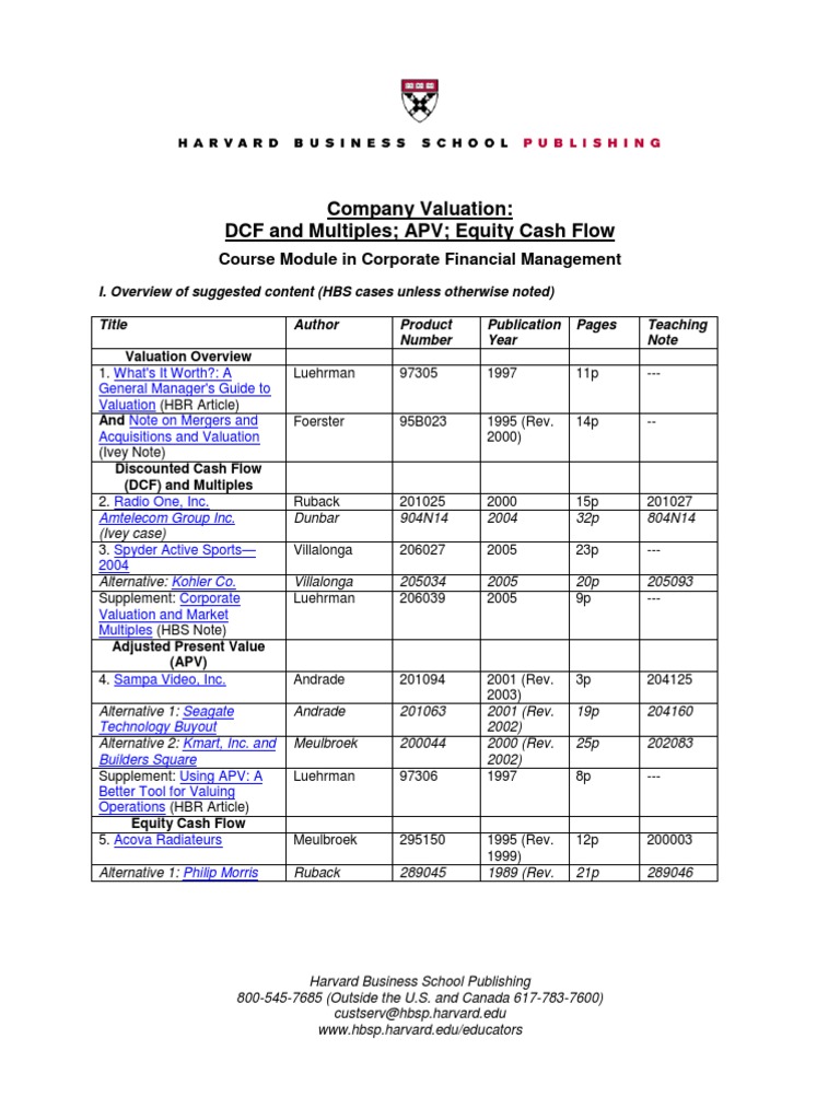 Harvard M&A Valuation Course Module | PDF | Valuation (Finance ...