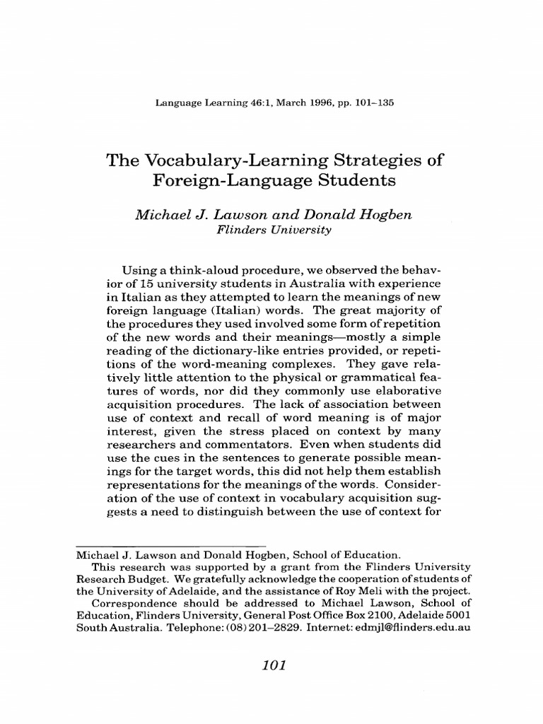 The Vocabulary Learning Strategies PDF PDF Vocabulary Language