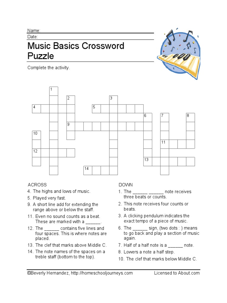 Music Vocabulary Crossword PDF PDF Clef Pitch (Music)