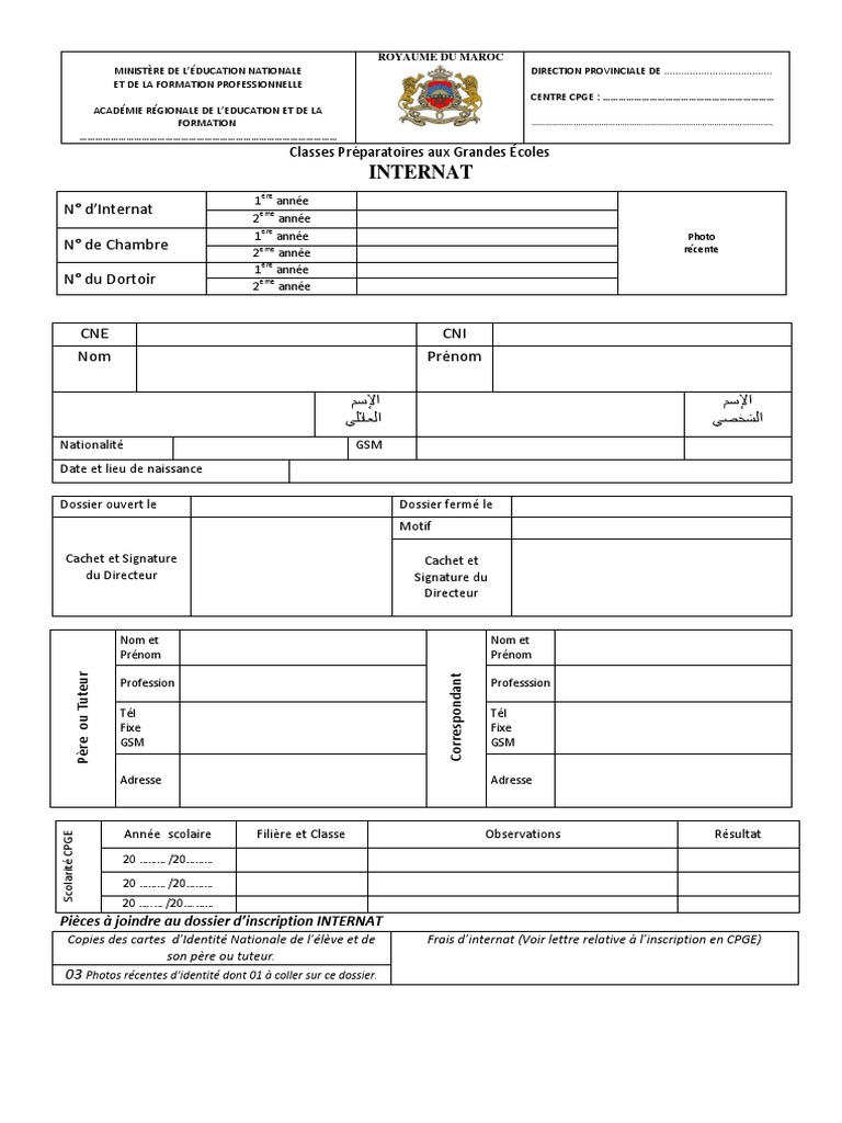 Dossier d'inscription internat CPGE | PDF | Changement | Modification ...