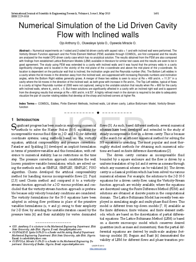 Numerical Simulation of The Lid Driven Cavity Flow With Inclined Walls ...