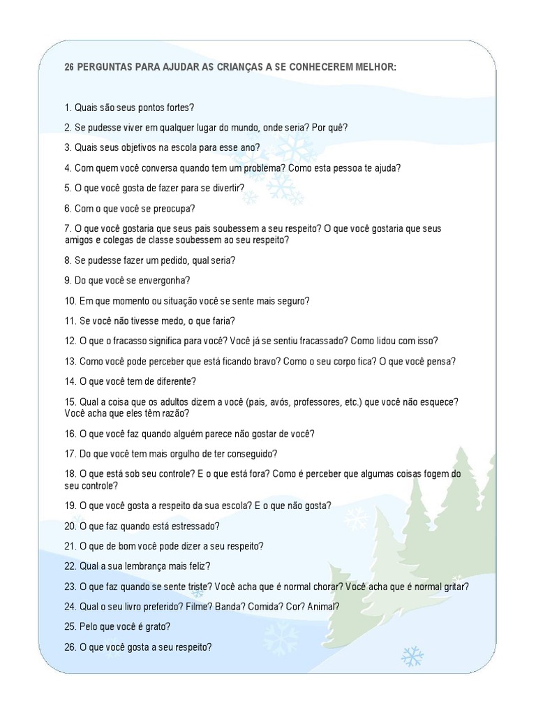 100 perguntas fascinantes do questionário para as crianças