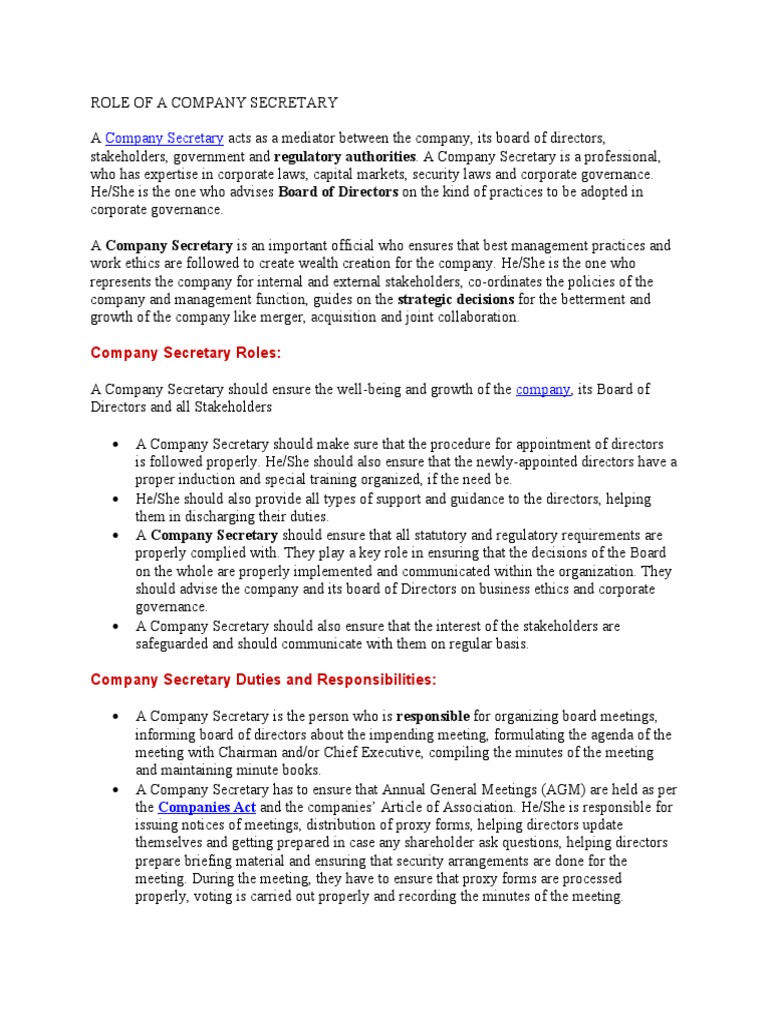 Role of A Company Secretary | PDF | Audit | Financial Audit