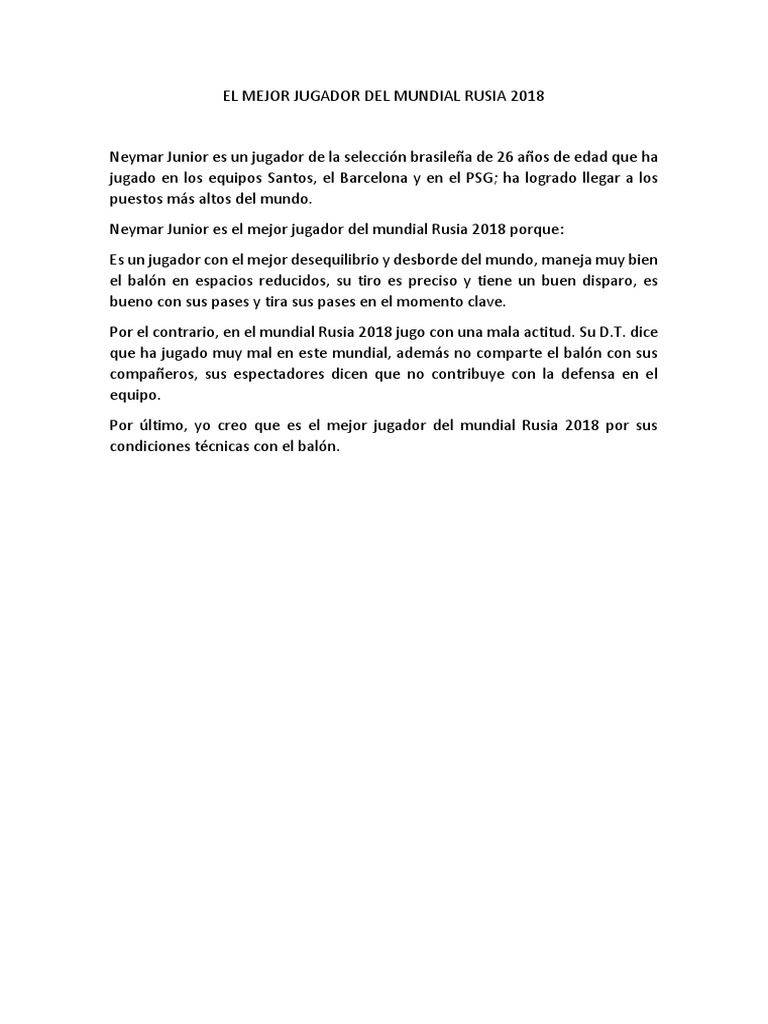 El Mejor Jugador Del Mundial Rusia 2018 | PDF