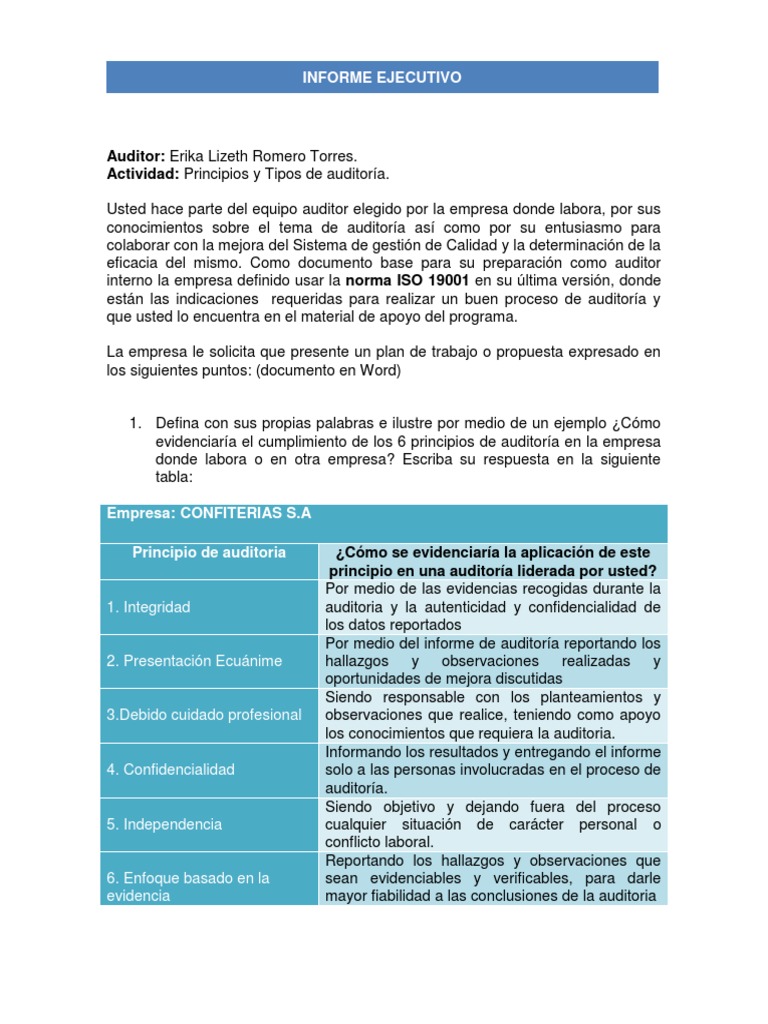 Informe Ejecutivo de Auditoría | PDF | Auditoría | Calidad (comercial)