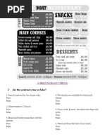 Reading Skills Practice: A Restaurant Menu - Exercises: Preparation ...