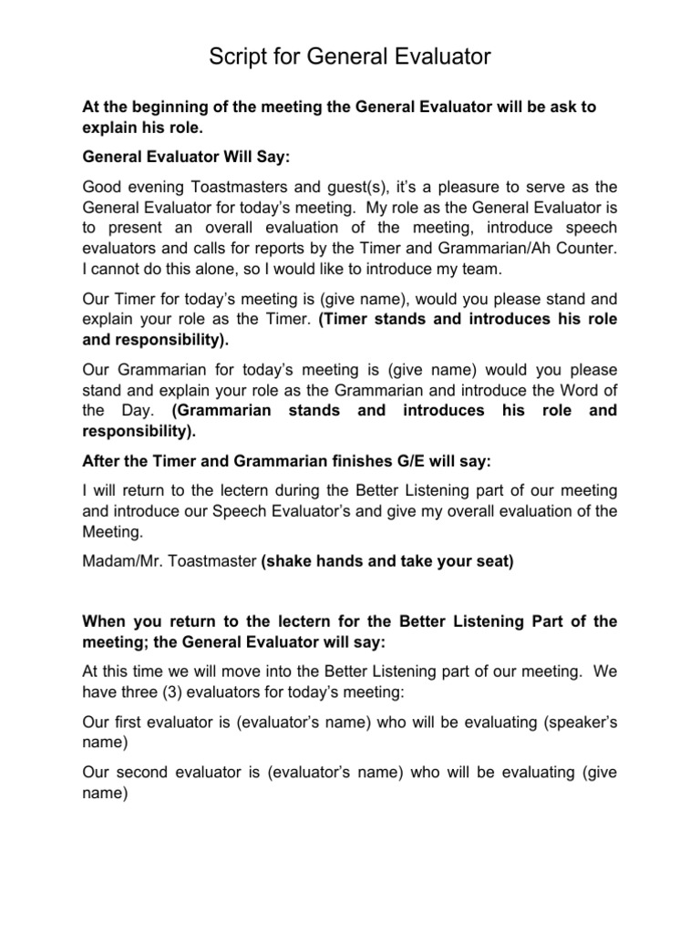 Script For General Evaluator | PDF