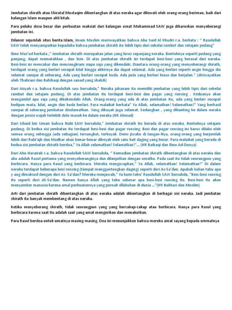 Jembatan Shirath Atau Shiratal Mustaqim Dibentangk