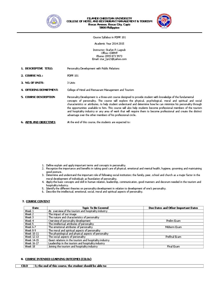 PDPR 101: Personality Development Course | PDF | Test (Assessment ...