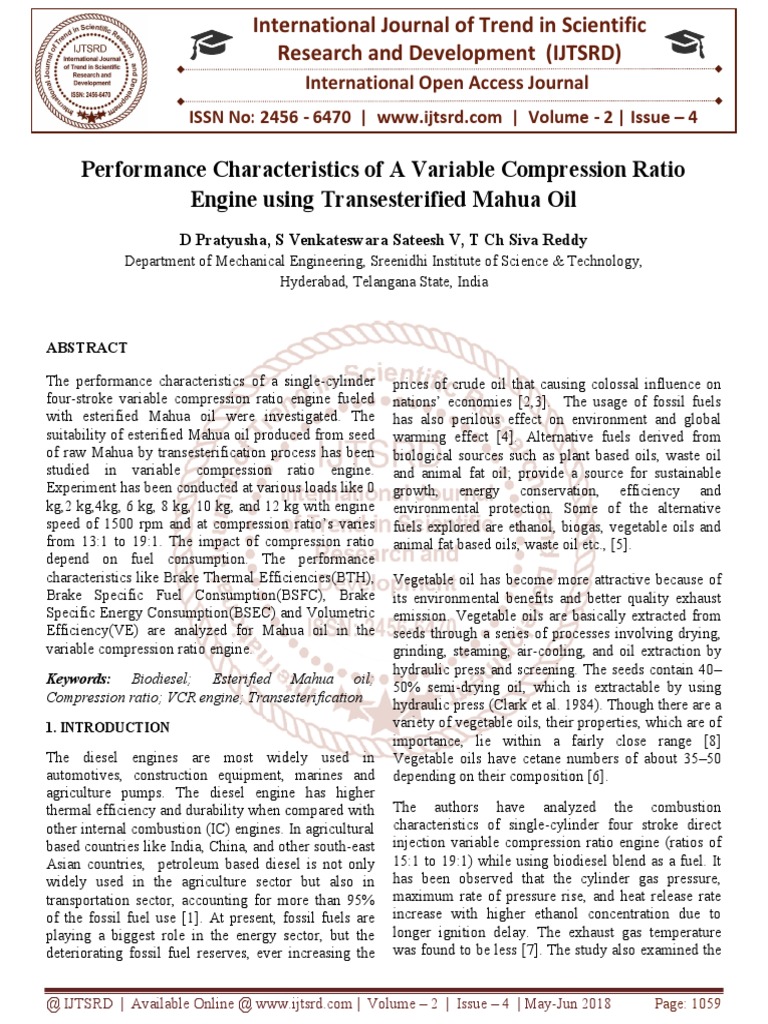 Performance Characteristics of A Variable Compression Ratio Engine