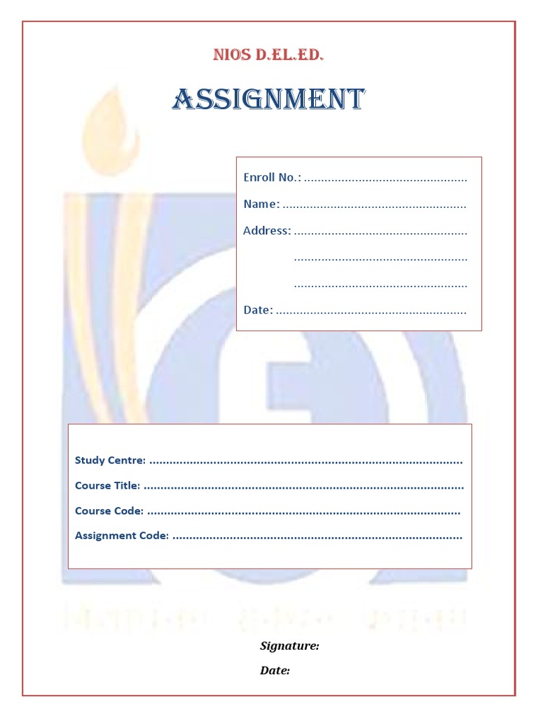 d el ed assignment cover page pdf