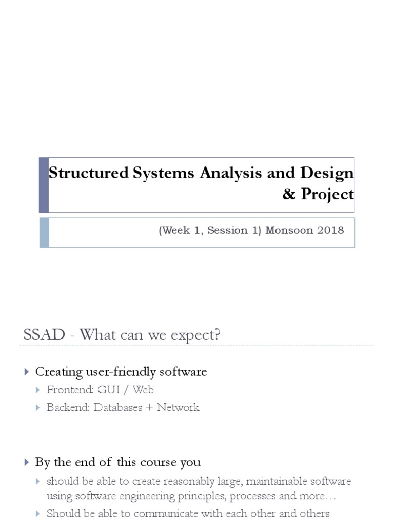Structured Systems Analysis and Design & Project: (Week 1, Session 1 ...