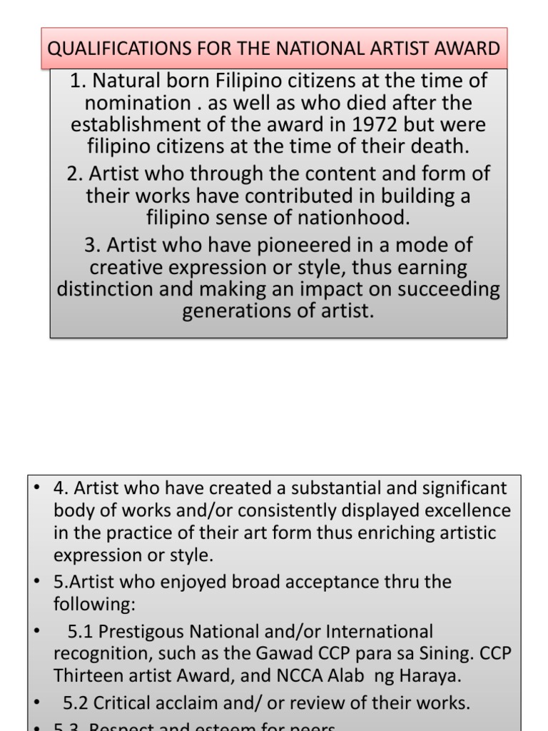 Qualifications For The National Artist Award (Contempo) PDF