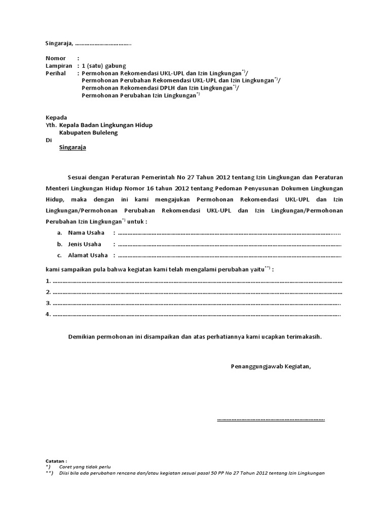 Blanko Permohonan Rek - ukl-UPL Dan IL | PDF