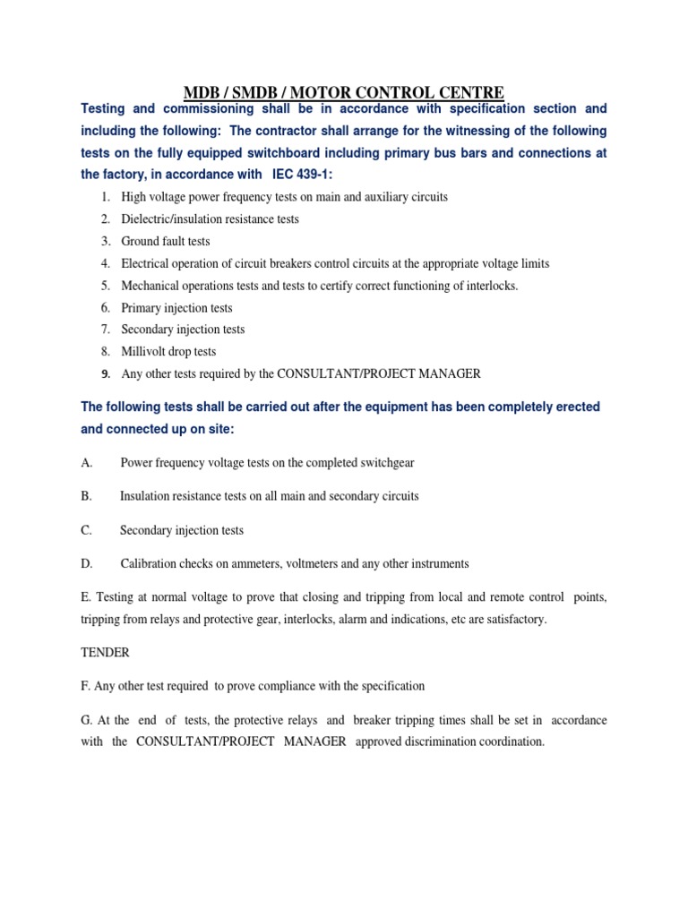 MDB / SMDB / Motor Control Centre | PDF