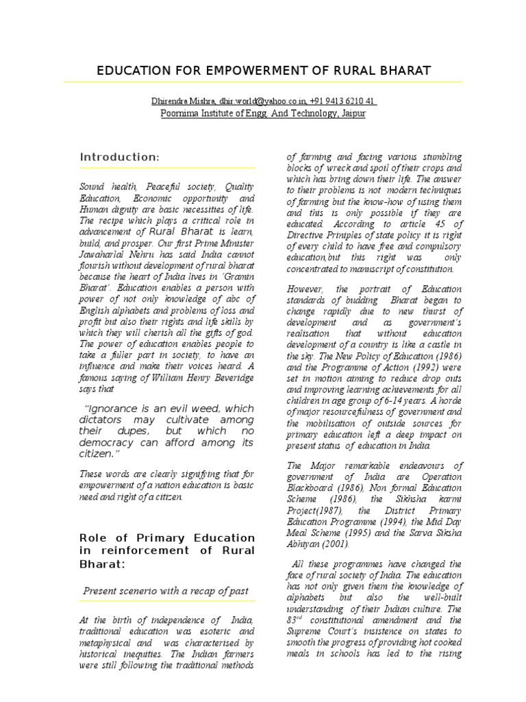 Empowering Rural Bharat Through Education | PDF | Family | Caste