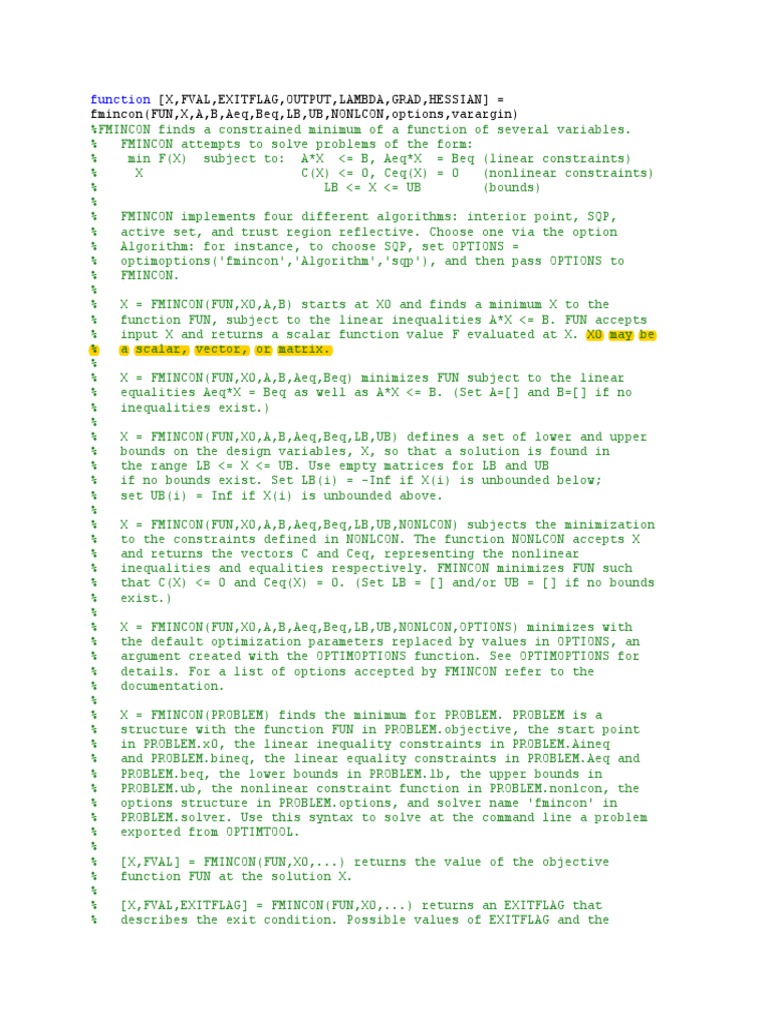 Fmincon Code Mathematical Optimization Algorithms