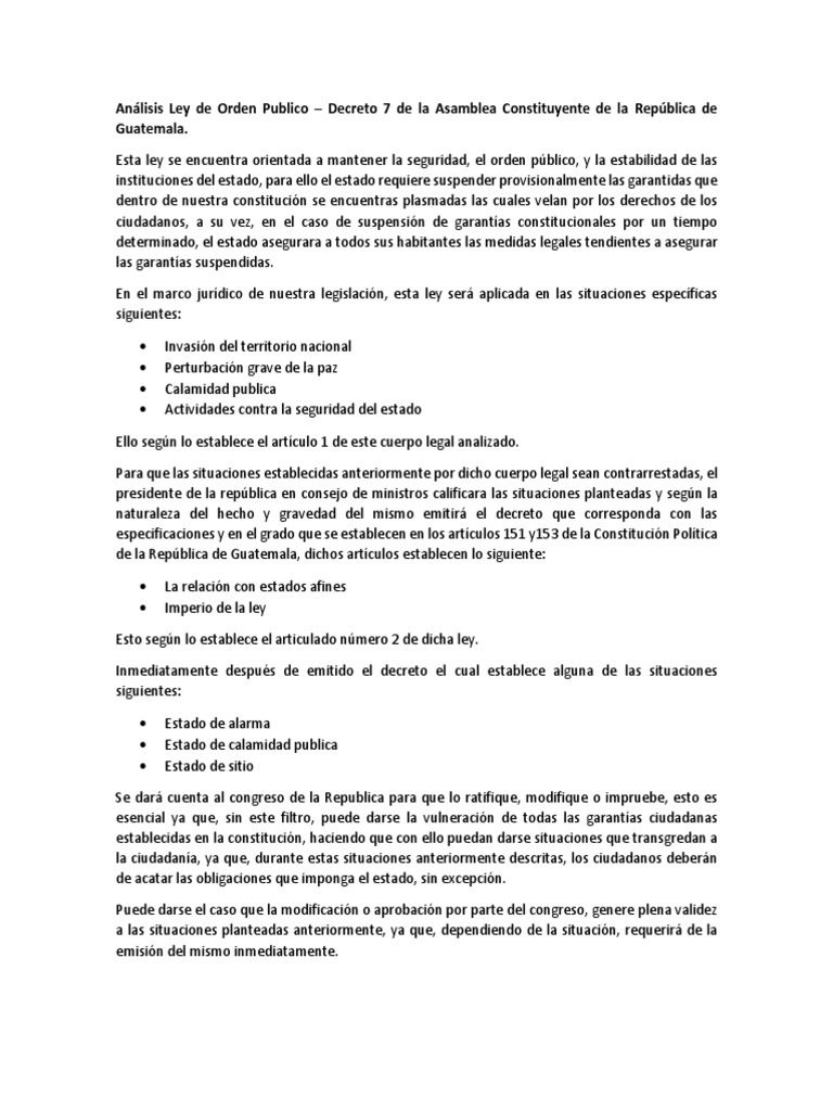 Análisis de la Ley de Orden Público en Guatemala | PDF | Estado de ...