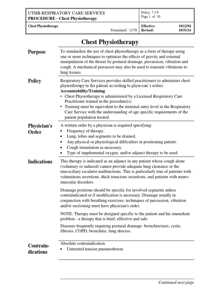Chest Physiotherapy Procedure Guide | PDF | Thorax | Lung