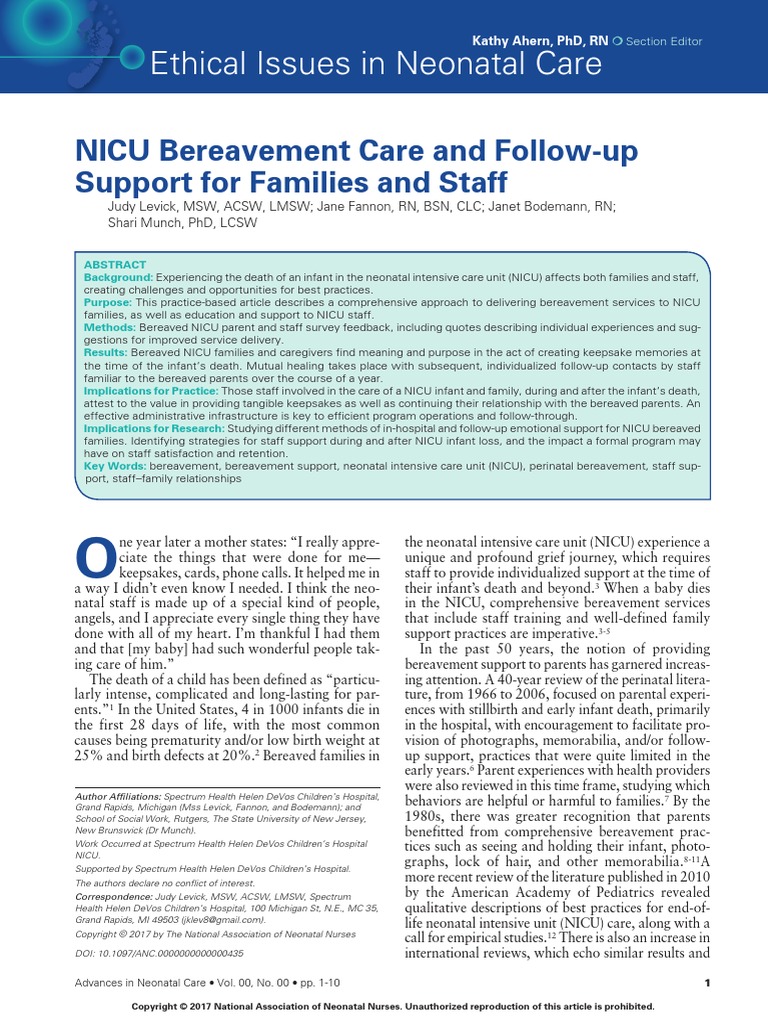 Nicu Bereavement Care And Follow Up Support For Families And Staff