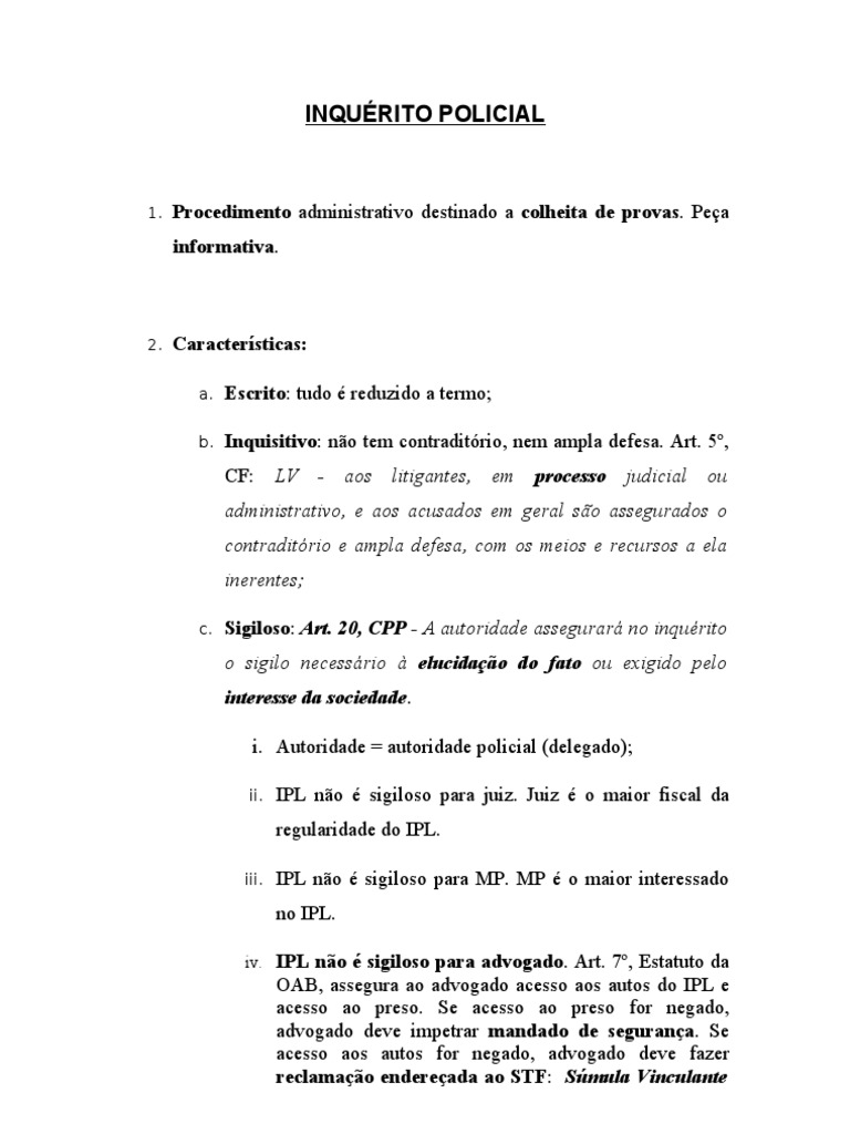 Características do Inquérito Policial (Processo Penal)