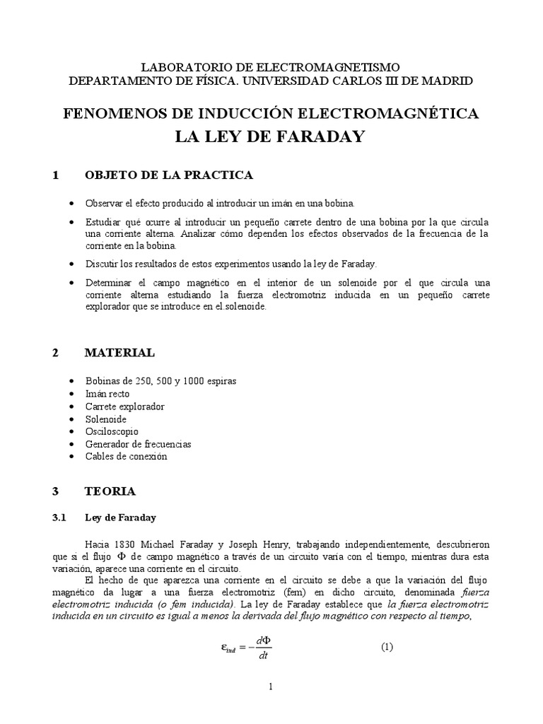Ley de Faraday PDF | PDF | Inductor | Corriente eléctrica