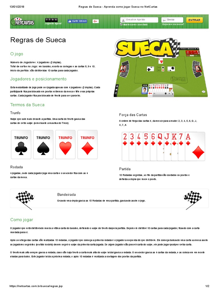 Regras de Sueca - Aprenda Como Jogar Sueca No NetCartas, PDF, Jogos de  Cartas