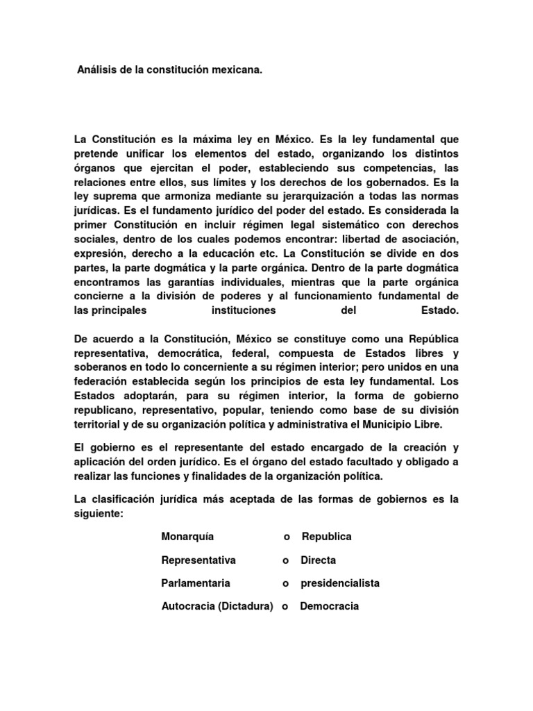 Analisis De La Constitucion Mexicana Constitucion Republica