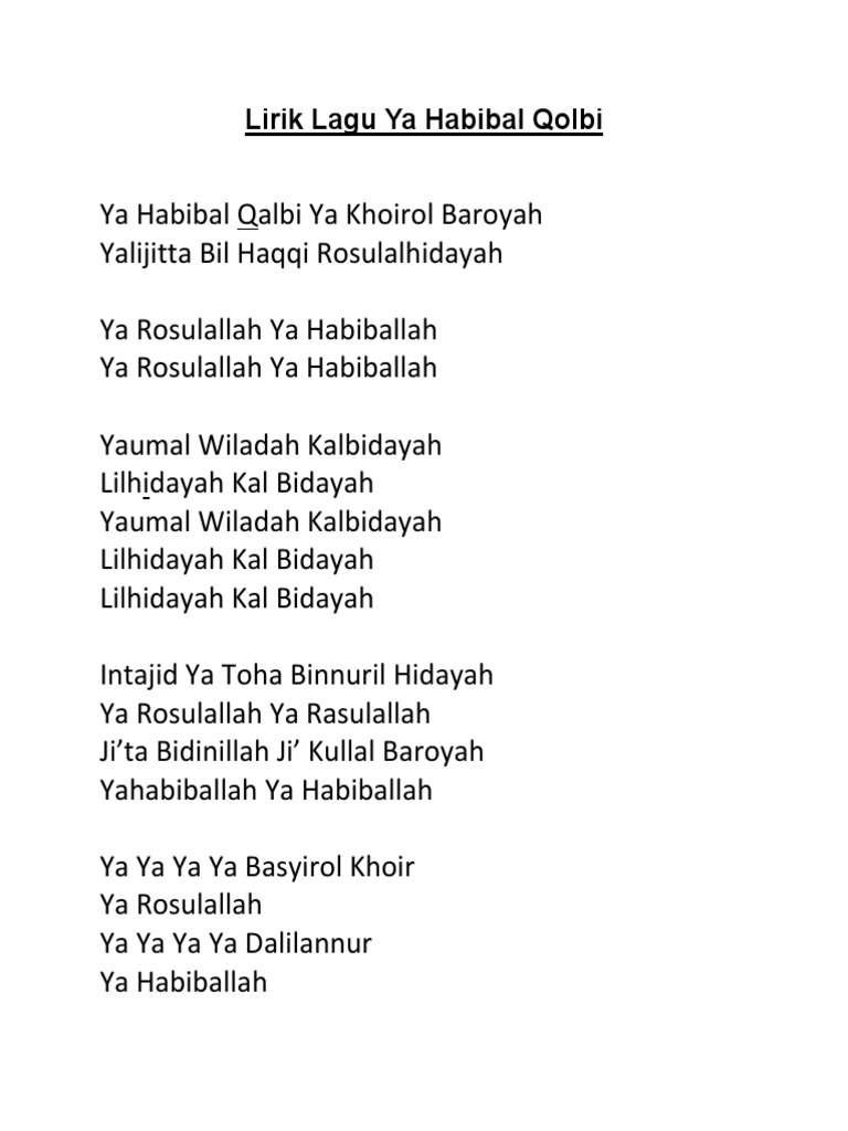 Lirik Lagu Ya Habibal Qolbi Dan Artinya