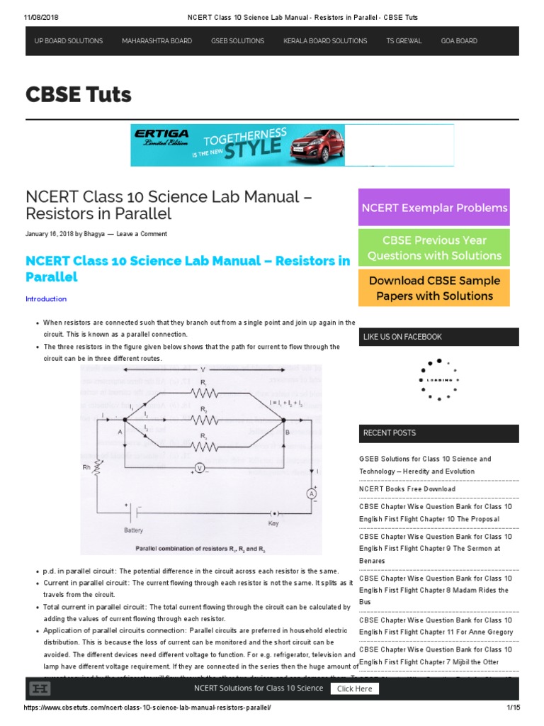 NCERT Class 10 Science Lab Manual - Resistors in Parallel - CBSE Tuts |  Series And Parallel Circuits | Resistor