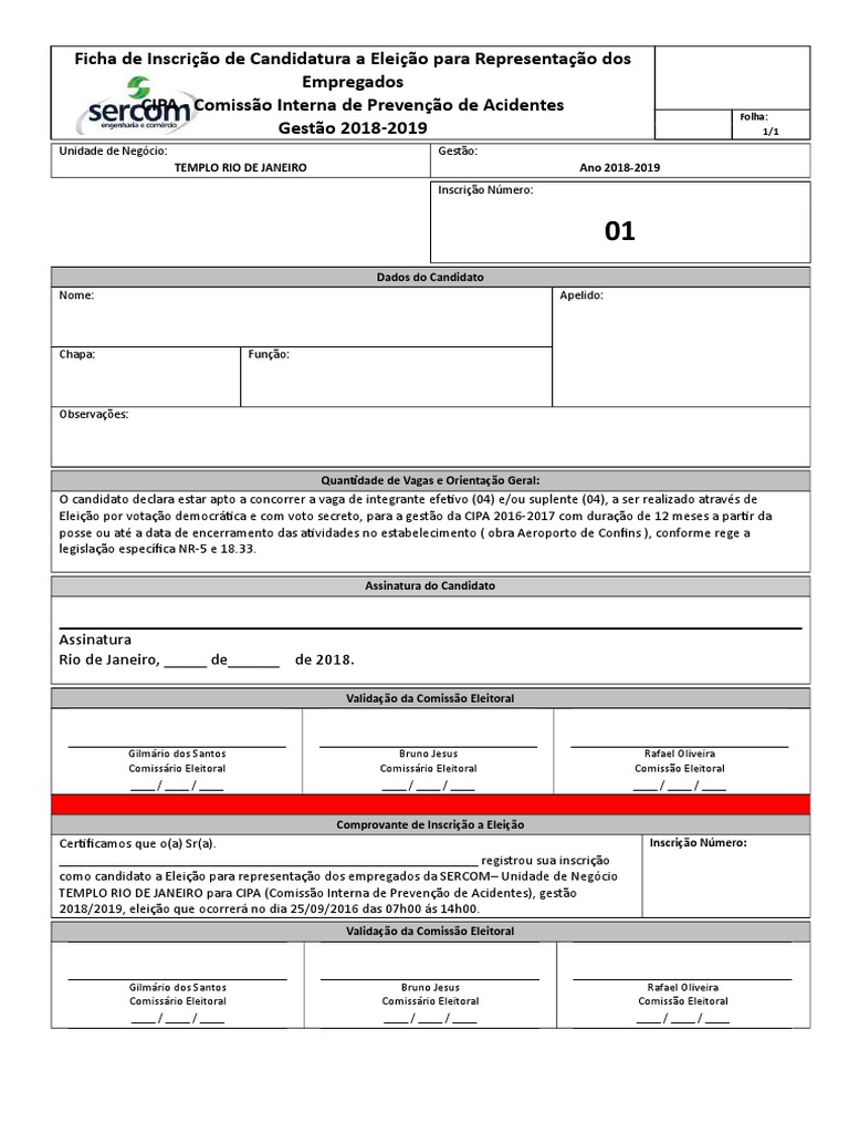 Cipa-ficha de Inscrição | Eleições | Prestação de Contas