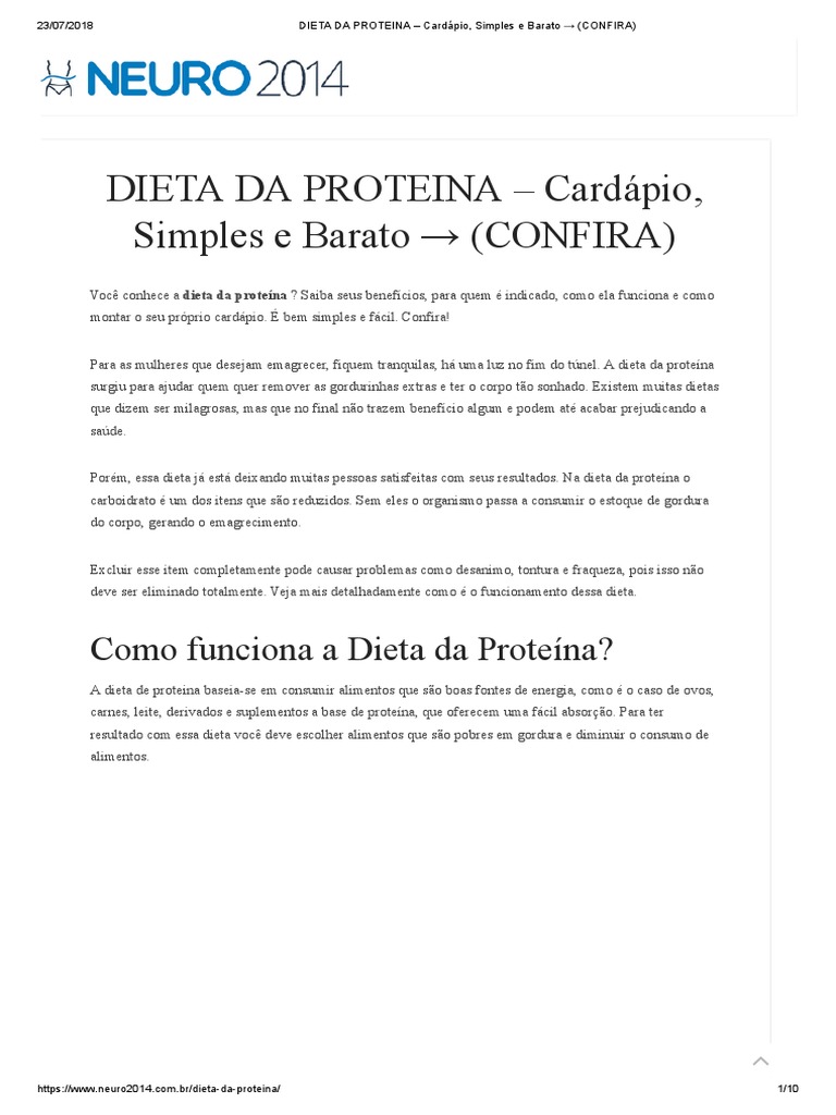 DIETA DA PROTEINA - Cardápio, Simples e Barato (CONFIRA) | PDF ...