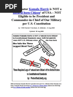 Senator Kamala Harris Not a Natural Born Citizen of USA to Constitutional Standards