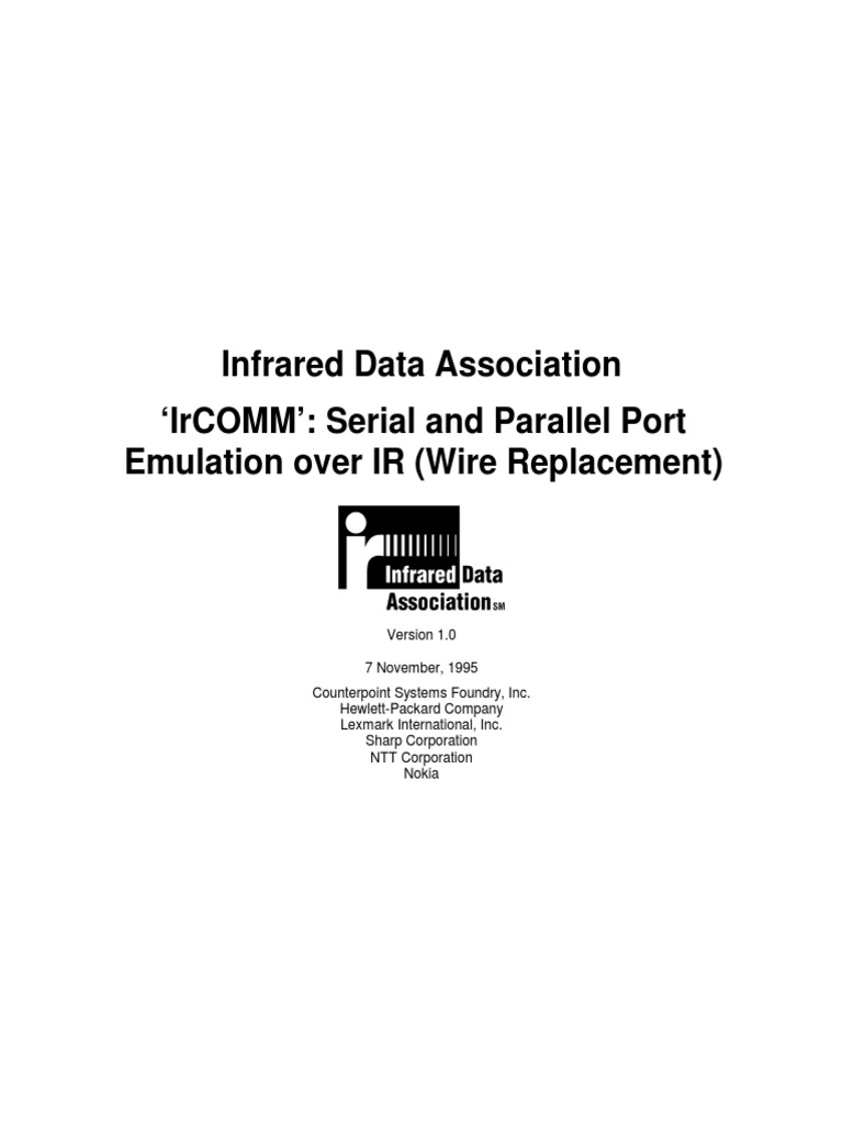 Infrared Data Association Serial and Parallel Port Emulation Over Ir (Wire Replacement