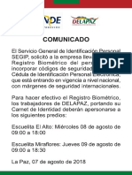 Comunicado Registro Biométrico Segip-2 - 15837